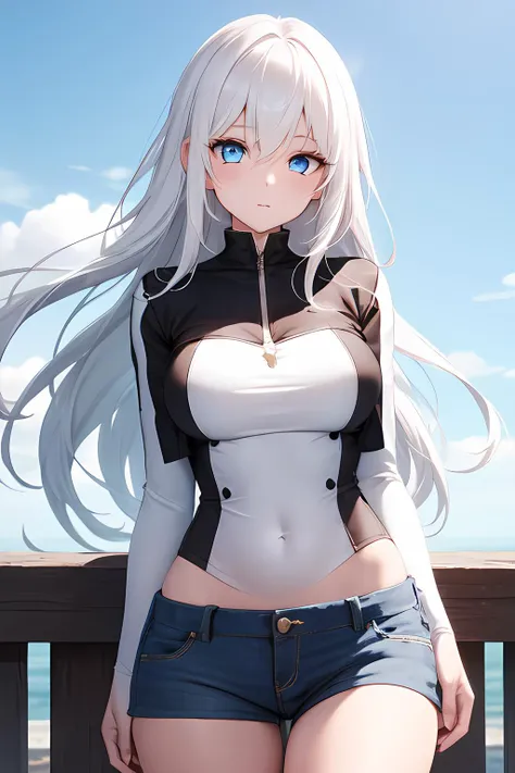 1girl, long hair, white hair, blue eyes, cowboy shot