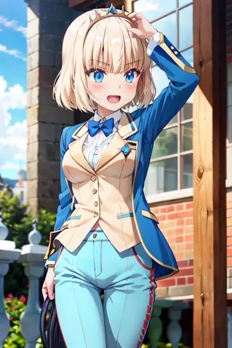 <lora:#0005animemia:1>,animemia,(pants:1.3),petite,horse riding,(blazer:1.4),