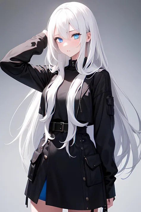 1girl, long hair, white hair, blue eyes, cowboy shot