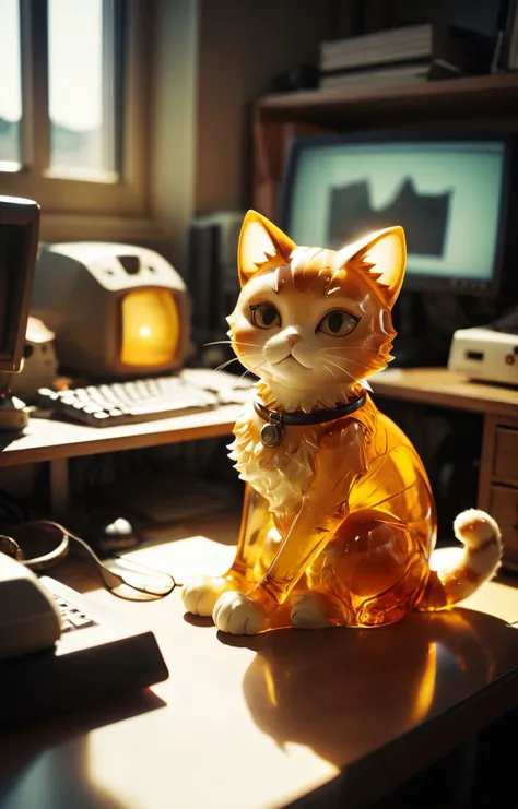analog film photo. ambr1 a cute cat sitting at his desk working hard on his computer to generate more images of anime girls with big boobs. cinematic <lora:ambr1:1>. Hard light, hard shadows, faded film, desaturated, 35mm photo, grainy, vignette, vintage, Kodachrome, Lomography, stained, highly detailed, found footage