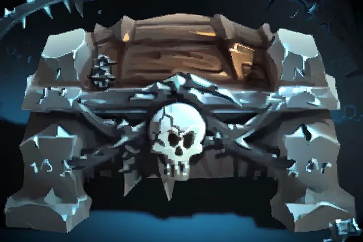 bones, skeleton, skull, treasure chest, spikes, thorns, spines, illustrate, anime, highres, ultra-detailed