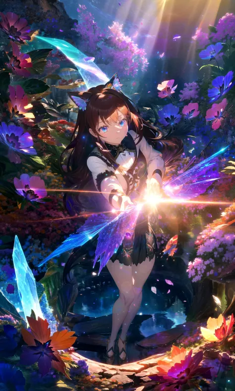 (masterpiece, best quality, highres), 1girl, solo, abstract, pov,
BREAK
(fractals:1.28), (lineart background:1.1), colorful background, flowers, petals,
rim lighting, crystals, cave, butterfly, vegetation, aura, magic, water,
lens flare, light scatter, depth of field, lens refraction,
BREAK
dark red hair, (long hair:0.8), blue eyes, straight hair, cat ears, blush,
(medium breasts:0.8), mature female, (white sweater:1.1),