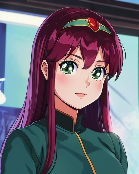 (80s anime style),<lora:Kaeli:1> kaeli, red hair, green eyes, long green dress, tiara, <lora:Gloomifier_V2_TheGlow:0.61> (retro Anime artwork), key visual, vibrant, studio anime, <lora:symix-preview-4-5:0.18>, masculine colors, cinematic lighting, (large format photography:1.3), upper body view, (masterpiece, best quality, absurdres, detailed, ultra-detailed:1.3)