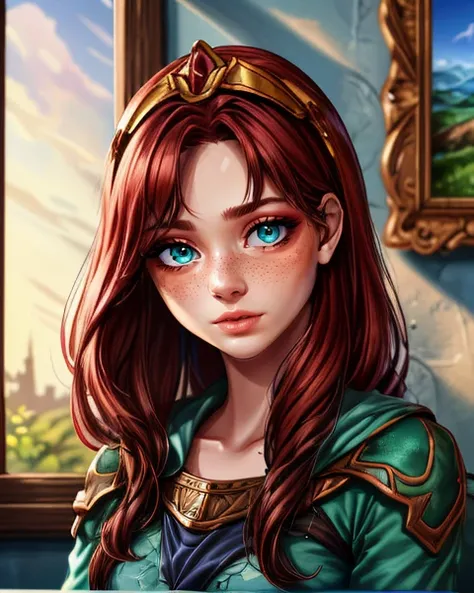 <lora:Kaeli:1> kaeli, red hair, green eyes, long green dress, tiara, kkw-ph1 kkw-skin-det kkw-m4k3-up, (Role-playing game (RPG) style fantasy :1.3), Fantasy, epic, heroic, character-focused, RPG style fantasy, (large format photography:1.3), (masterpiece, best quality, absurdres, detailed, ultra-detailed:1.3), <lora:add_detail:0.75>, <lora:sharpen-soften:-0.2>, <lora:stylesqueeze_v2:0.25>, <lora:realistic:0.25>, illustration, best quality, beautiful and aesthetic, , fine details, high resolution, , UHD, low-saturation, sharp focus, cinematic shadows,