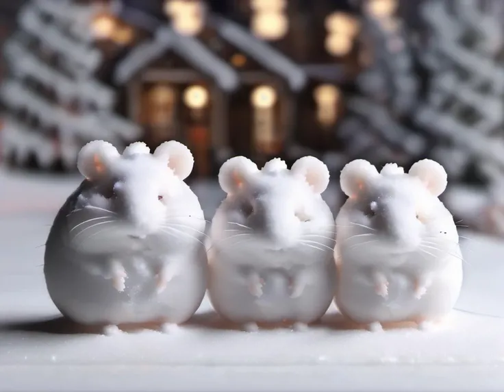 <lora:Aether_Snow_v1_SDXL_LoRA:1.2> full-body photo of a hamster family made of snow, cinematic