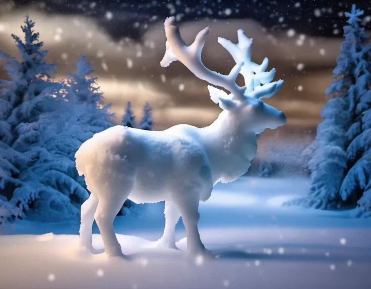 <lora:Aether_Snow_v1_SDXL_LoRA:1.0> photo of an elk made of snow, cinematic night