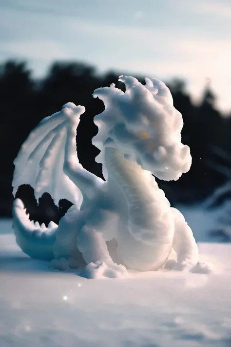 <lora:Aether_Snow_v1_SDXL_LoRA:1.0> full-body photo of a dragon made of snow, swimming, cinematic