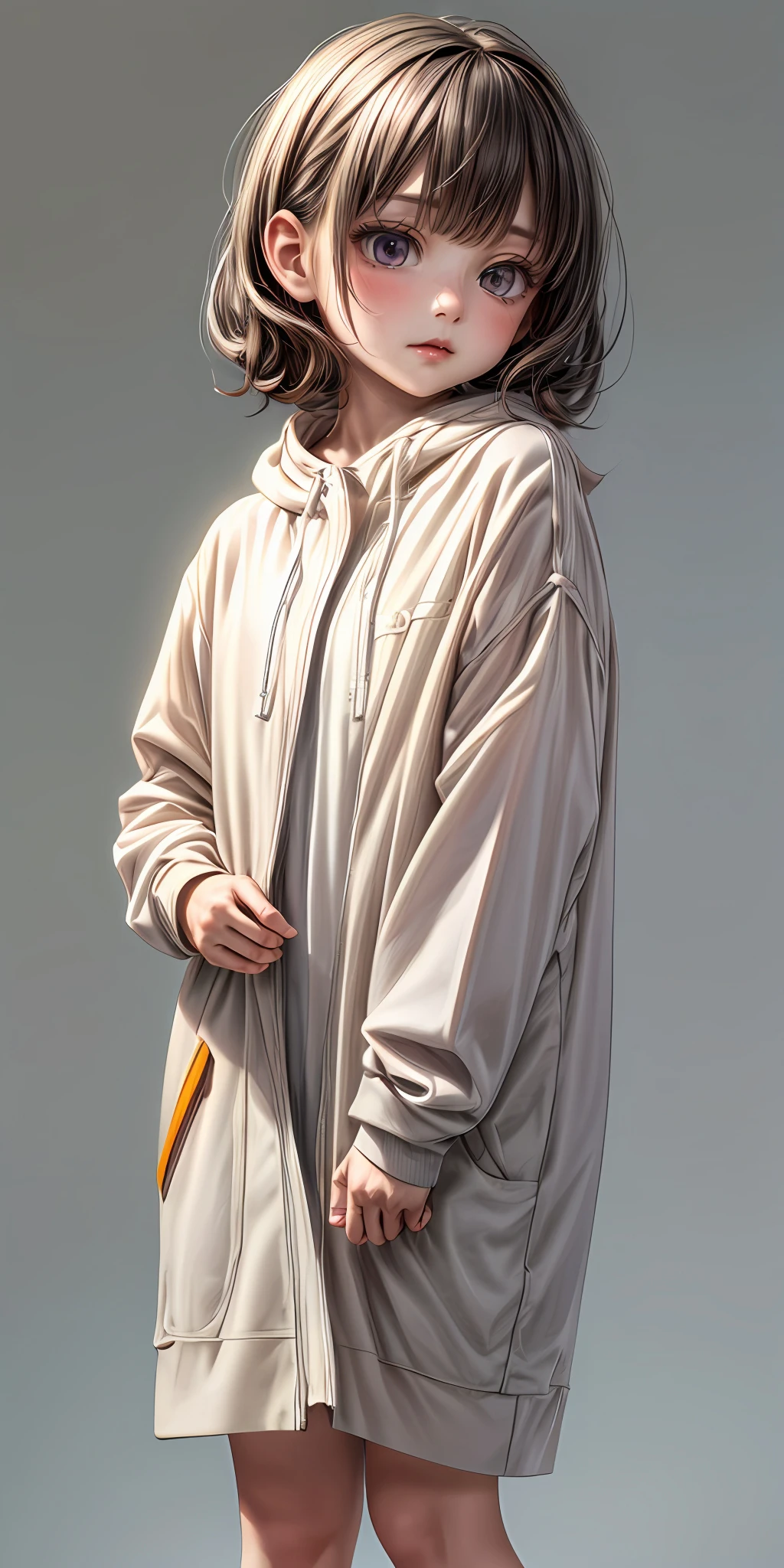 (masterpiece,ultra-detailed,best quality,8K,CG,illustration,shaved:1.0),(petite girl:1.2), <lora:more_details:1> ,simple background, <lora:jyoji fuku v14.0:0.5> jyojifuku, parka,hood