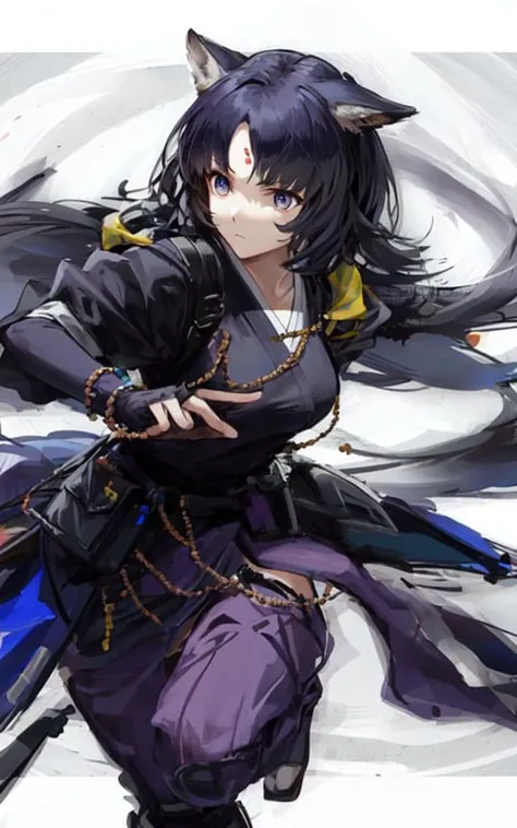 1girl, solo, saga, pose,saga \(arknights\), dynamic pose,