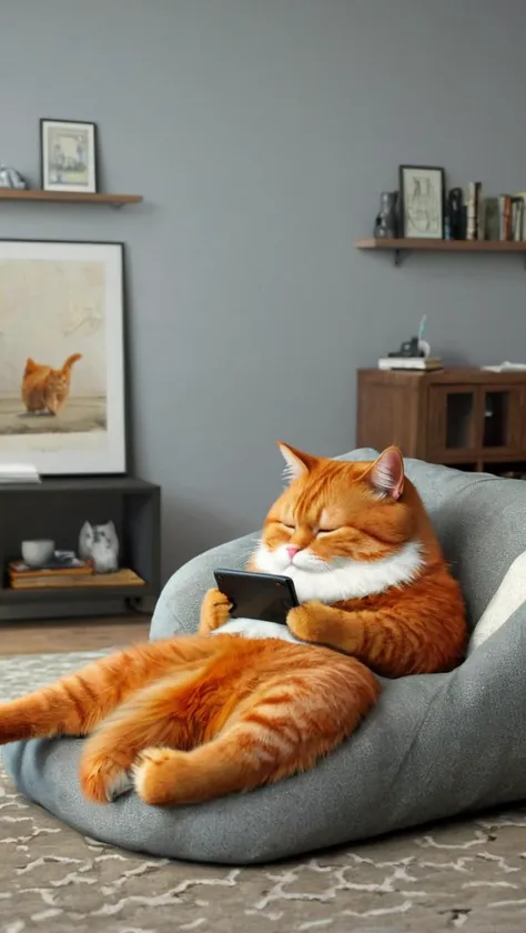 <lora:é²åä¸æ´¾@èººå¹³å§SDXL:0.8>,
XCYP lying flat,an orange cat lying on the couch of a lazy man playing mobile games,masterpieces,highest quality,realistic.,