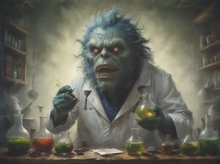 The monster scientist,illustration,<lora:Desolation:0.4>