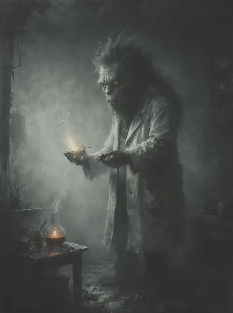 The monster scientist , illustration, <lora:Desolation:0.6>
