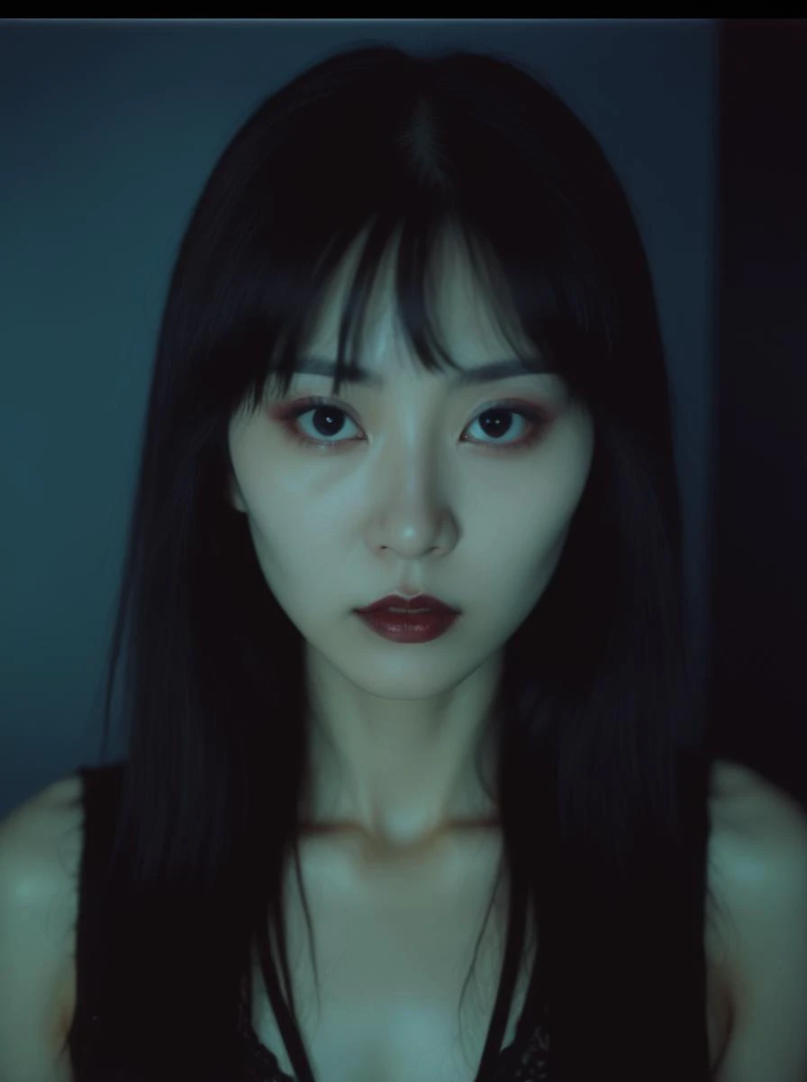 realistic, Analog style, vhs style, 8mm film, chromatic aberration, Dvd screengrab, 80s movie, cinematic lighting, Yumi tsu, Live portrait photography, Contemporary photography, in the style of gothic dark intensity, snapshot aesthetic, light black, chinapunk, slender, karencore, high details, realsitic shadow, in motion, film still, dual light