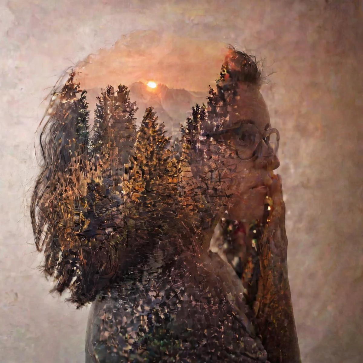 <lora:Double Exposure XL:1>, double exposure,
1girl, double exposure, glasses, male focus, sunset