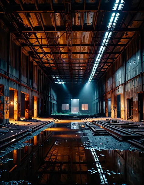 liminal space inside a vacant abandonned construction site, drizzly, flickering light, rusting metal, at midnight,
Masterpiece,best quality,hi res,8k,hi res,8k,award winning,(sharp focus, intricate, highly detailed),