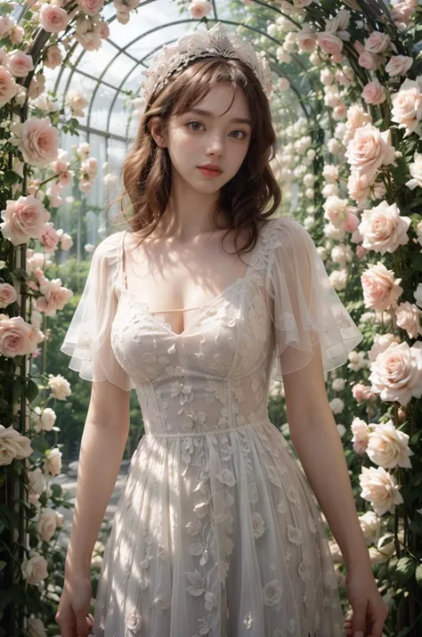 photography,(a holy and beautiful girl:1.2),(goddess:1.2),(wearing a white wedding dress:1.1),(pygal:1.2),cleavage,(bustle:1.1),(headdress:1.1),happiness,smile,
<lora:Flower Tunnel_20231201005206-000018:0.7>,Flower Tunnel,brilliant roses,(rim light:1.1),, (masterpiece:1,2), best quality, masterpiece, highres, original, extremely detailed wallpaper, perfect lighting,(extremely detailed CG:1.2ï¼