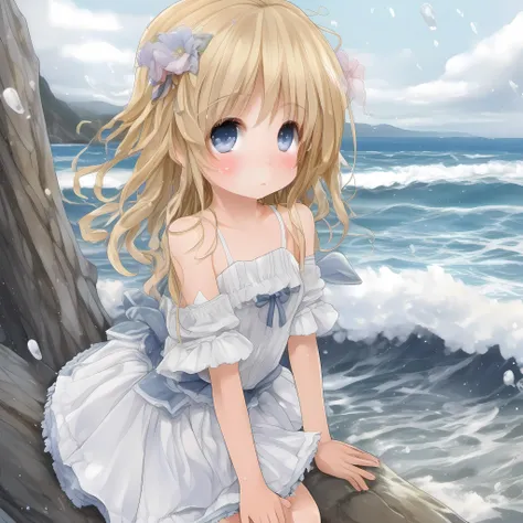 best quality,highly detailed,masterpiece,ultra-detailed,illustration,beautiful detailed eyes,medium breast,little girl,Bare shoulders,blonde hair ,hair_pull,fetal_position,seaside,highres,bell,rainy days,back-to-back,pleated_skirt,crossed bangs,head tilt,heart in eye,leg_garter,in winter,yukkuri_shiteitte_ne,4koma,frown,bright_eyes, <lora:IshiKeiSDXL:0.7>