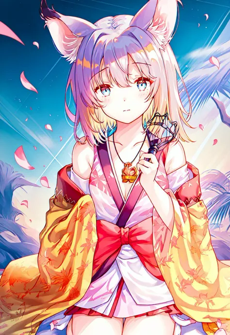 <lora:yae:1>, yae sakura, yae sakura (gyakushinn miko), benghuai xueyuan, honkai (series), honkai impact 3rd, yuuta (806350354), masterpiece, (((best quality))), ((highres)), ray tracing, bokeh, cage, ((in the cage)), vase, 1girl, detailed face, medium breasts, hiten1,1girl, pink hair,animal ears, bangs, bare shoulders, blue eyes, closed mouth, fox ears, hair between eyes, holding, holding sword, holding weapon, japanese clothes, jewelry, katana, long hair, looking at viewer, miko, necklace, petals, pink skirt, skirt, solo, sword, weapon <lora:hatsuseIzunaLORANoGame_izuna:1>