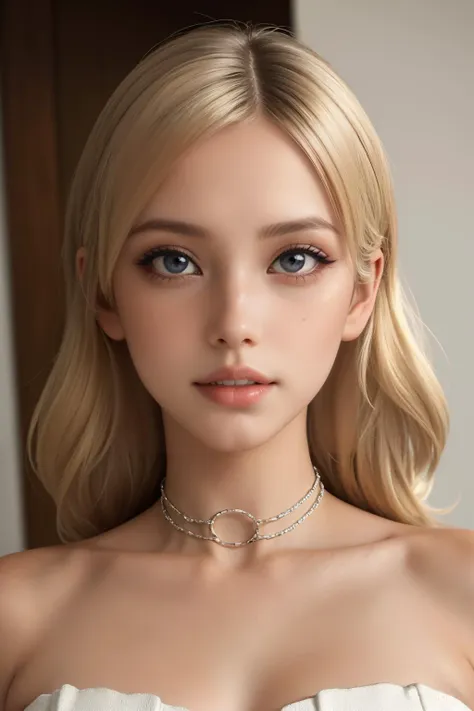 1girl, <lora:b4ckl3ssch41ns:0.78> b4ckl3ssch41ns,underboob, (black dress:1.2), bare shoulders, strapless, tube top, body chains, long dress, Upper BodyFrom Below,
(ultra realistic,32k, masterpiece:1.2),(high detailed skin:1.1),( high quality:1.1),
detailed hair,
intricate detail,
(detailed realistic background:1.3),
realistic lighting,
[cinematic lighting|sunset lighting],
hyperrealism,
soothing tones,
muted colors,
high contrast,
soft light,
sharp,
artistic photoshoot,
braided top knot pale blonde hair,
cute,slender,european, eyes,pale cheeks,square face shape with angular jaw,natural "no-makeup" makeup,freckles,