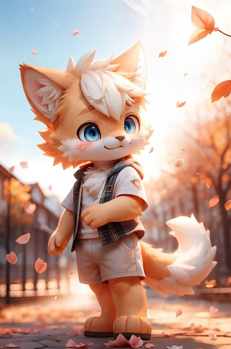 3D,1boy,boy,solo,furry,kemono,pupils,bright_pupils,a tail,((breeze)),flying splashes,flying petals,wind,