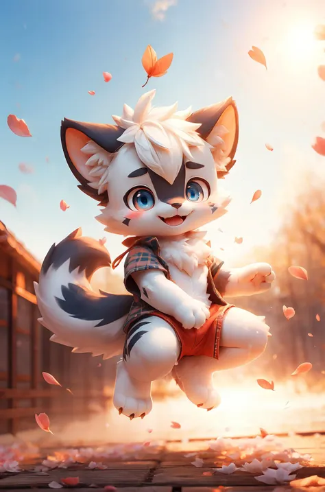 3D,1boy,boy,solo,furry,kemono,pupils,bright_pupils,a tail,((breeze)),flying splashes,flying petals,wind,