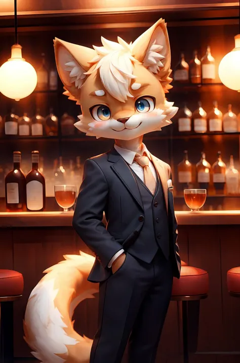 1boy,boy,solo,furry,kemono,pupils,bright_pupils,a tail,suit,formal_dress,bar,