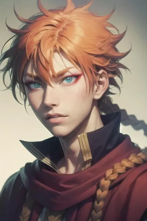 masterpiece, best quality, high quality, 1boy, solo, male focus, looking at viewer, upper body, <lora:leopold_vermillion:0.80>, leopold_vermillion, green eyes, orange hair, braid, realistic