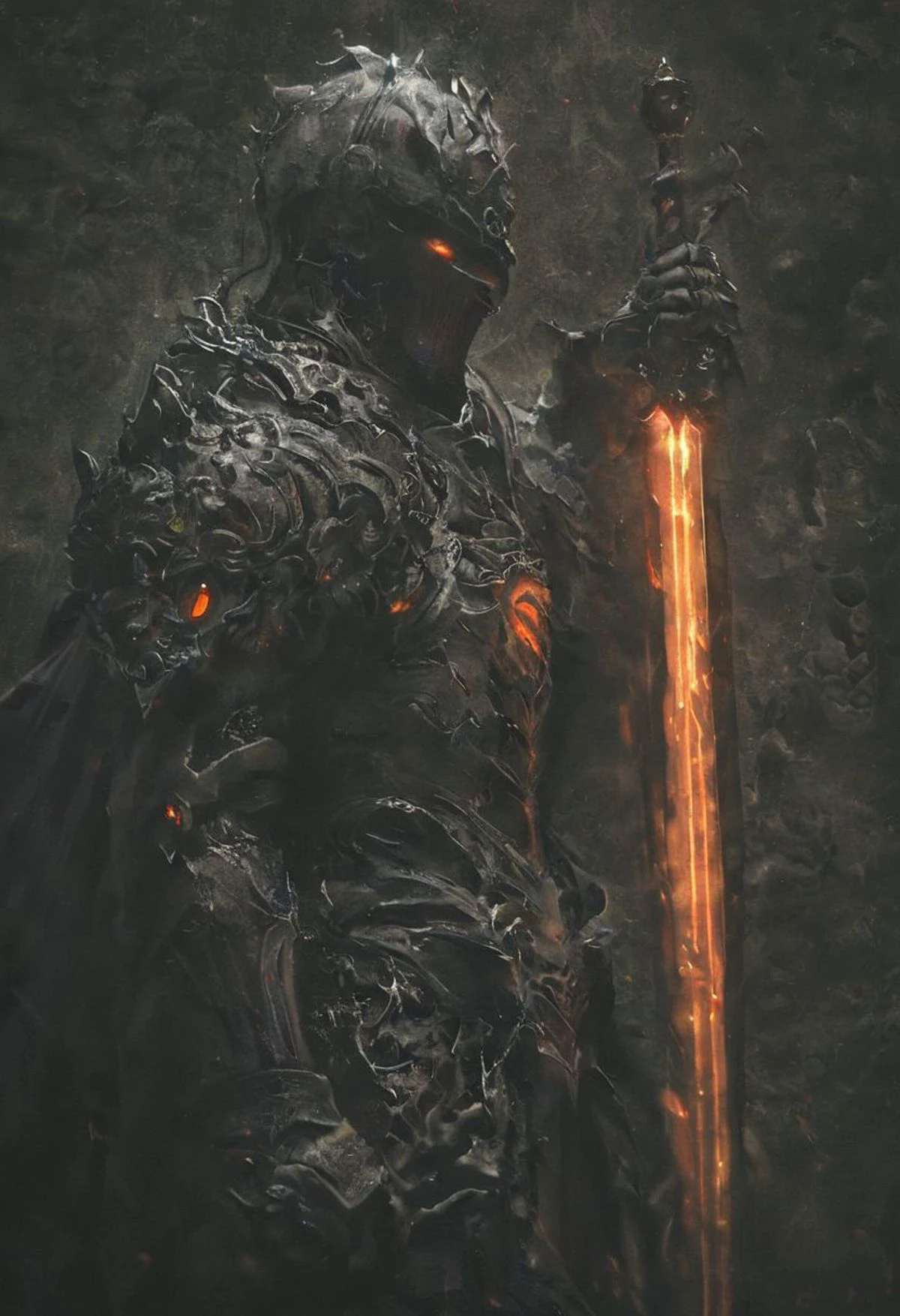 A stunning dynamic pose, 2handed war hammer highly detailed dark fantasy full body illustration of a mystic MAN. he walks in a volcanic castle, big gems in each shoulder and chest, Fire god, crown, dark HKStyle armor, crown helmet, cracked armor, cracked , ash in the background, photorealist, A stunning, highly detailed dark fantasy full body illustration of a proud demonic warrior wearing intricate medieval HKStyle armor and an epic ornamented mask, (holding a great fire glowing big 2handed war hammer) , cape, light purple glooming eyes, very wide shoulders, wearing big gauntlets, (fire aura around body:1.8),epic composition. The warrior stands heroic with a flowing cloak during a volcanic eruption, lava in the background . The scene depicts him with brooding emotional agony , style by Greg Rutkowski, by Milo Manara and Russ Mills, with insanely intricate details and textures, gloomy dramatic lighting, 8K resolution