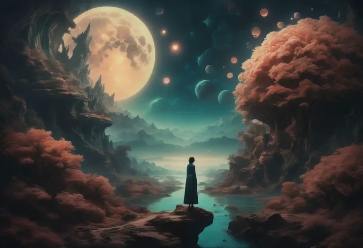 Capture the enchanting allure of mythical nightscapes. Illuminate the (mysterious:1.2) creatures, (ethereal:1.3) landscapes, and (magical:1.1) elements. Inspired by the works of (Brooke Shaden:1.4) and (Salvador Dali:1.3). aesthetic