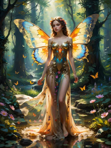 <lora:add-detail-xl:2.0>, <lora:xl_more_art-full-xl:0.6>, <lora:envyzoomsliderxl01-xl:-0.8>, a regal looking beautiful fae in a luxurious dress with colorful translucent wings in a flowery glade, glow worms, (by archan nair:1.4), (by william turner:1.2), (by claude monet:1.2), (by henry asencio:1.1), (by edgar degas:1.1), (by pierre-auguste renoir:1.1), (by gustav klimt:1.1), (by alphonse mucha:1.1), art nouveau, golden hour, front lighting, side lighting, epic, dramatic, dynamic, mythical, legendary, ethereal, dreamy