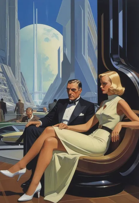 Art-deco 3/4 view of a {the concept of the conflict of unbearable loneliness v.s. extreme insecurity from the presence of people}, masterpice By (Tamara de Lempicka:0.75) and (Syd Mead:1.36), detailed retrofuturistic background, trending on artstation