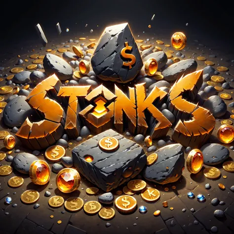 concept art (("sToNkS") text logo:1.3),math,money,coins,complicated,gems,<lora:Harrlogos_v2.0:1>, . digital artwork