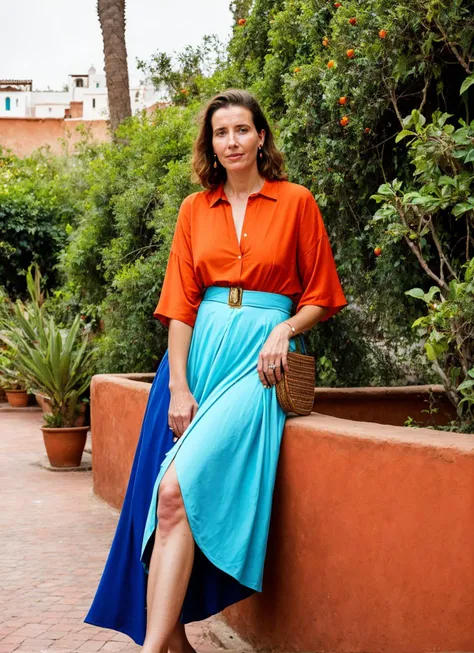portrait of sks woman in Marrakech, at the vibrant Jardin Majorelle, by Flora Borsi, style by Flora Borsi, bold, bright colours, ((Flora Borsi)), by Gregory Crewdson, <lora:locon_emmathompson_v1_from_v1_64_32:1>