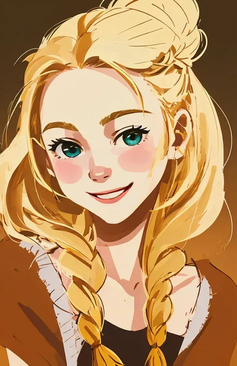 girl, blonde, braid, happy, <lora:Paint_style-000007:.8>