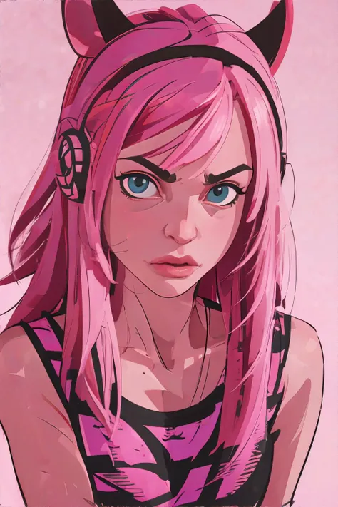<lora:paintstyle-isabelia:0.8>, portrait of a woman wearing dark pink zebra print muscle shirt, ear muffs || <lora:paintstyle-isabelia:0.2>, portrait, masterpiece, 8k, high resolution, shallow depth of field, sharp focus