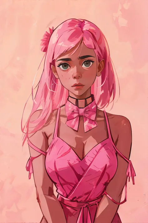 <lora:paintstyle-isabelia:0.8>, portrait of a woman wearing carnation pink tie-dye wrap top, bowtie || <lora:paintstyle-isabelia:0.2>, portrait, masterpiece, 8k, high resolution, shallow depth of field, sharp focus