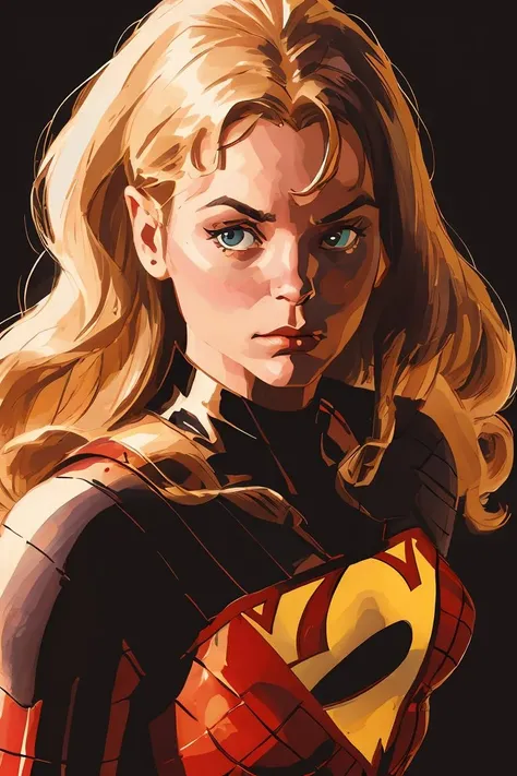 masterpiece, best quality, high quality, highres,
1 girl solo, black curly long hair,   superhero suit,  upper body, young, skinny, flat chest
retro artstyle,simple background, realistic, superhero,
<lora:ARTSTYLE_AlexRoss_ComicArt_ownwaifu:0.8> , ((portrait)), straight-on, looking_at_viewer, solo,closed mouth,simple_background,  <lora:Paint_style-000007:.8>