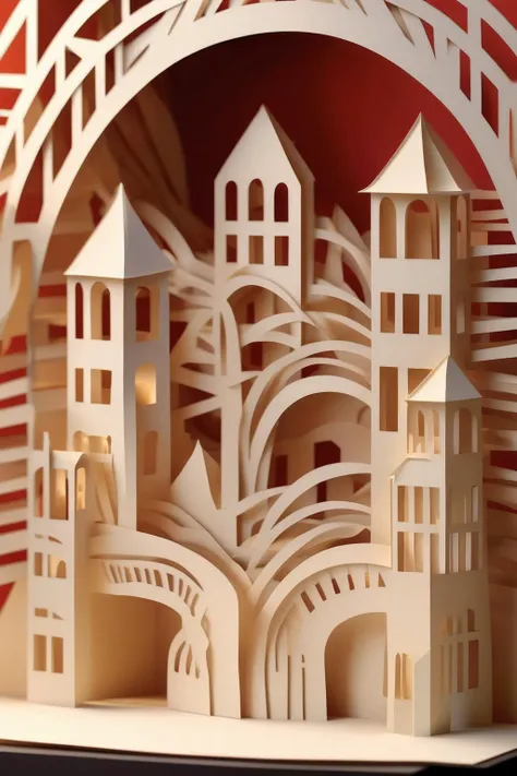 <lora:KIRIGAMI:1>KIRIGAMI - Architectural elements, including buildings and bridges, a stylized or simplified form that emphasizes their essential geometry. kirigami.