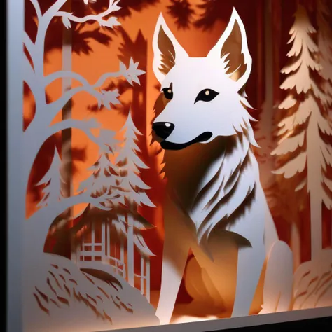 Photorealistic portrait of <lora:KIRIGAMI:1>KIRIGAMI - Kirie. Kirigami. dogs, cats, pets, cute, told in layered Papercutting. Shadowbox. Layered, Fine details. Professional art. High production value. Augmented projection mapped lighting showing lifelike microscopic details. laser etched detail. Story telling craft.