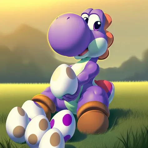 masterpiece, best quality, detailed, soft dim lighting, grass field,
<lora:yoshi:1.0> yoshi, purple skin, boots, sfw, egg