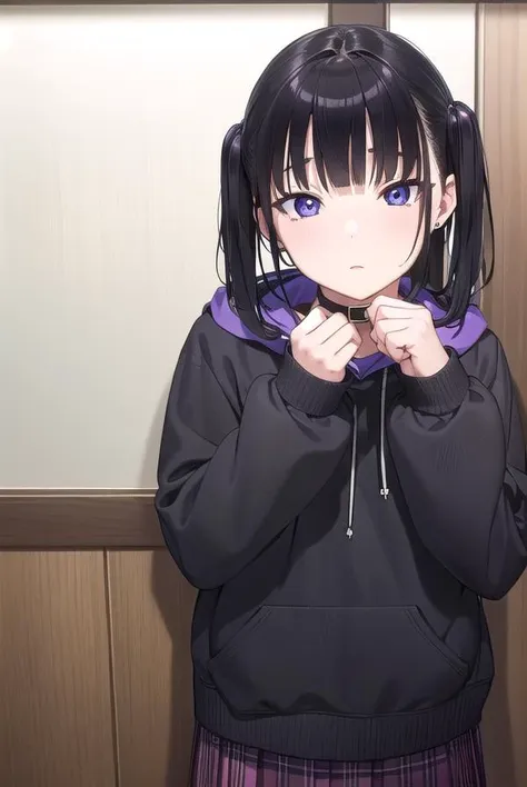 noakashihara, <lyco:noakashihara-lyco-nochekaiser:1>,
noa kashihara, bangs, black hair, twintails, medium hair, piercing, ear piercing, (purple eyes:1.1), earrings,
BREAK skirt, long sleeves, choker, hood, collar, sleeves past wrists, hoodie, plaid skirt,
BREAK indoors,
BREAK looking at viewer, (cowboy shot:1.5),
BREAK <lyco:GoodHands-beta2:1>, (masterpiece:1.2), best quality, high resolution, unity 8k wallpaper, (illustration:0.8), (beautiful detailed eyes:1.6), extremely detailed face, perfect lighting, extremely detailed CG, (perfect hands, perfect anatomy),