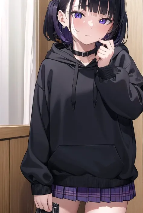 noakashihara, <lyco:noakashihara-lyco-nochekaiser:1>,
noa kashihara, bangs, black hair, twintails, medium hair, piercing, ear piercing, (purple eyes:1.1), earrings,
BREAK skirt, long sleeves, choker, hood, collar, sleeves past wrists, hoodie, plaid skirt,
BREAK indoors,
BREAK looking at viewer, (cowboy shot:1.5),
BREAK <lyco:GoodHands-beta2:1>, (masterpiece:1.2), best quality, high resolution, unity 8k wallpaper, (illustration:0.8), (beautiful detailed eyes:1.6), extremely detailed face, perfect lighting, extremely detailed CG, (perfect hands, perfect anatomy),