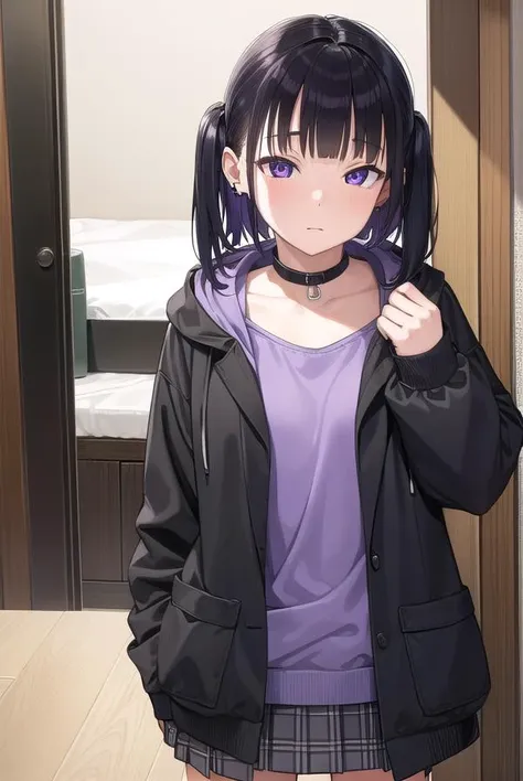 noakashihara, <lyco:noakashihara-lyco-nochekaiser:1>,
noa kashihara, bangs, black hair, twintails, medium hair, piercing, ear piercing, (purple eyes:1.1), earrings,
BREAK skirt, long sleeves, choker, hood, collar, sleeves past wrists, hoodie, plaid skirt,
BREAK indoors,
BREAK looking at viewer, (cowboy shot:1.5),
BREAK <lyco:GoodHands-beta2:1>, (masterpiece:1.2), best quality, high resolution, unity 8k wallpaper, (illustration:0.8), (beautiful detailed eyes:1.6), extremely detailed face, perfect lighting, extremely detailed CG, (perfect hands, perfect anatomy),