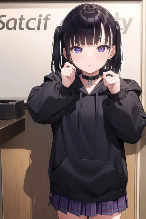 noakashihara, <lyco:noakashihara-lyco-nochekaiser:1>,
noa kashihara, bangs, black hair, twintails, medium hair, piercing, ear piercing, (purple eyes:1.1), earrings,
BREAK skirt, long sleeves, choker, hood, collar, sleeves past wrists, hoodie, plaid skirt,
BREAK indoors,
BREAK looking at viewer, (cowboy shot:1.5),
BREAK <lyco:GoodHands-beta2:1>, (masterpiece:1.2), best quality, high resolution, unity 8k wallpaper, (illustration:0.8), (beautiful detailed eyes:1.6), extremely detailed face, perfect lighting, extremely detailed CG, (perfect hands, perfect anatomy),