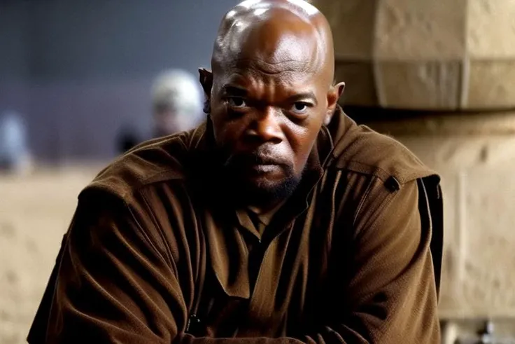masterpiece, best quality , starwars, samuelLjackson,bald, sniper rifle, looking at viewer  <lora:GoodHands-vanilla:.7> <lora:samuelLjackson:1>