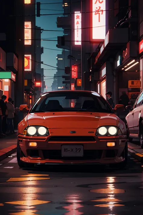 car on the night japanese street, <lora:80F:0.6>, colorful theme, synthwave sky,(best quality, high quality, high resolution), realistic, ultra-detailed,realistic lighting and reflections, best photo,high quality illustration