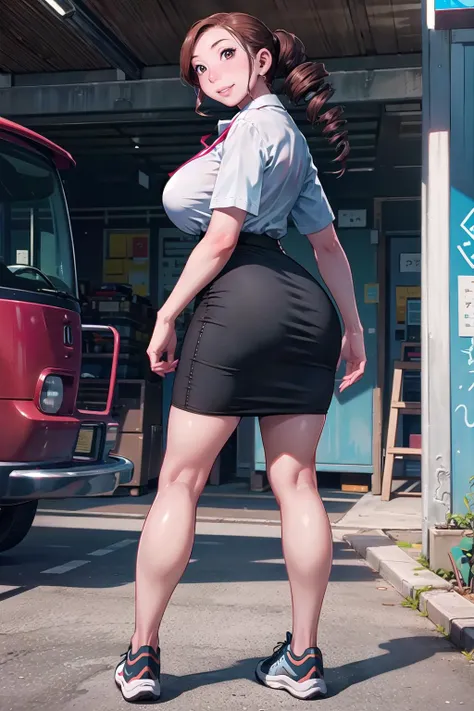 masterpiece, best quality,1girl,young girl,brown eyes,drill hair,evil smile,shiny skin,(nice leg line:1.3),thick thighs,thin waist,huge breasts
BREAK
school uniform,necktie,((pencil skirt)),sneakers
BREAK
park,crowd,depth of field,looking at viewer,squatting,from behind,full body,legsupsexms