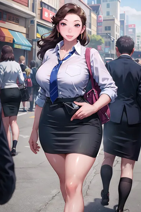 masterpiece, best quality,1girl,young girl,brown eyes,long hair,evil smile,shiny skin,(nice leg line:1.3),thick thighs,thin waist,huge breasts
BREAK
school uniform,necktie,((pencil skirt)),sneakers
BREAK
park,crowd,depth of field,looking at viewer,standing,from front,full body,legsupsexms