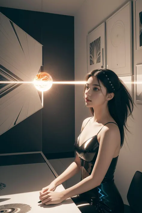 1girl, dramatic On pale black paper, Futuristic flora and nature, good-looking, overhead angle of a ("Axiom Shaken":1.3) , it is very 2000'S and Warrior, from inside of a Clockwork Playroom, at Sunset, Wide view, figurativism art, [ (by Nick Alm:1.2) , (William Eggleston:1.0) , (Louise Dahl-Wolfe:1.2) ::10], Simple illustration, Awe, Christcore, Warm lighting, L USM, Albumen, Neutral palette, Concept artist, High quality, octane engine, modern