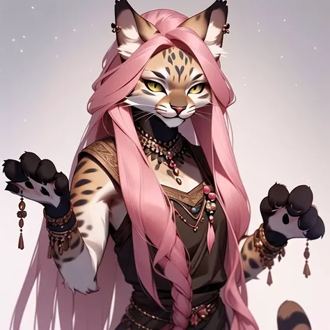 <lora:niji_khajit_3:1.0> (niji_khajit:1.0), animal hands, tail, (khajiit:1.0), furry,  doll, long hair, pink hair